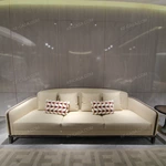 Cream Leather Sofa Set with Wave Quilted Craftsmanship, Natural Wood Veneer & Embroidered Wing Logo Accents